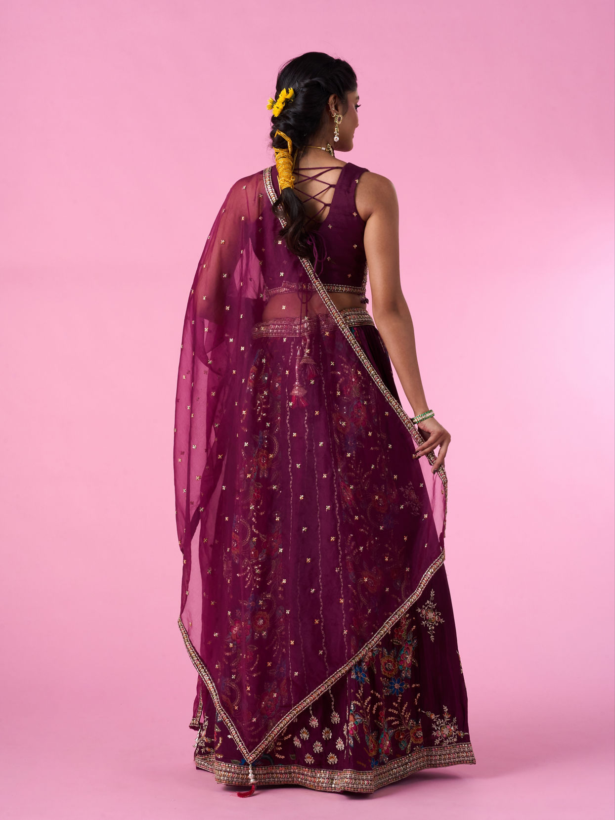 Mohey Women Wine Chinon Splendour Lehenga