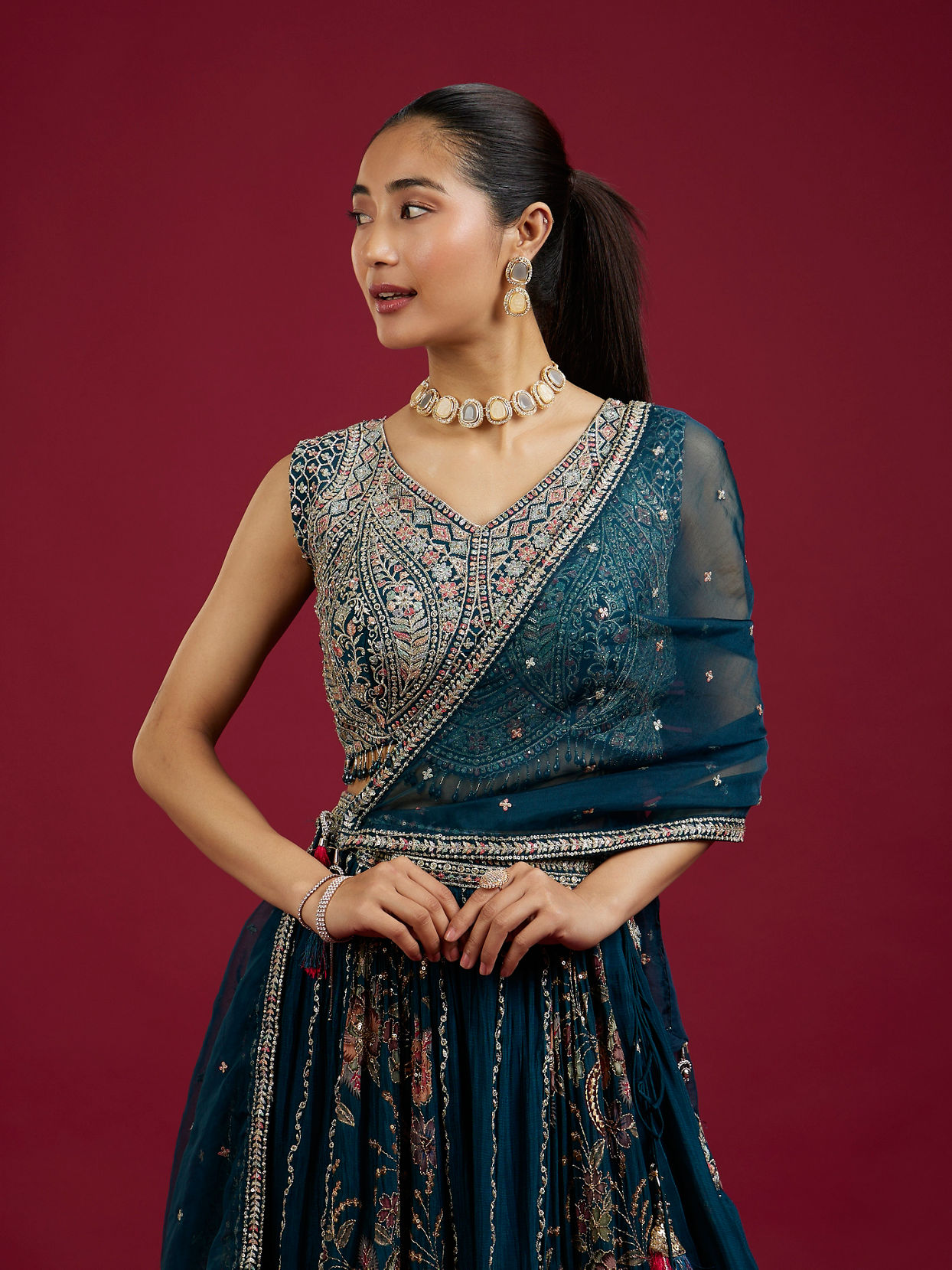 Mohey Women Twilight Blue Lehenga
