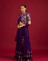 Mohey Women Royal Purple Buta Patterned Lehenga with Floral Embroidered Blouse