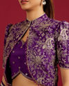 Mohey Women Royal Purple Buta Patterned Lehenga with Floral Embroidered Blouse