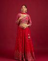 Rani Red Scallop Zari Embroidered Crop Top Lehenga with Sequin Work