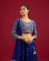 Mohey Women Indigo Blue Scallop Zari Embroidered Crop Top Lehenga with Sequin Work