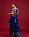 Mohey Women Indigo Blue Scallop Zari Embroidered Crop Top Lehenga with Sequin Work