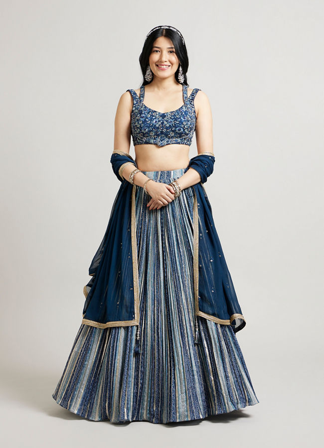 alt message - Mohey Women Radiant Indigo Blue Lehenga image number 0