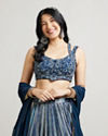 alt message - Mohey Women Radiant Indigo Blue Lehenga image number 1