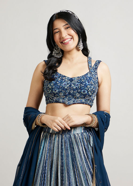 Mohey Women Radiant Indigo Blue Lehenga