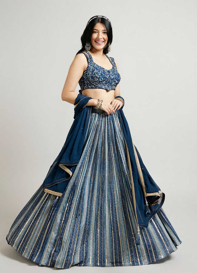 alt message - Mohey Women Radiant Indigo Blue Lehenga image number 2