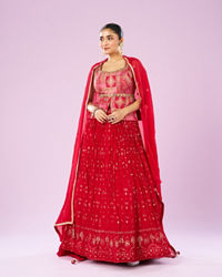 Mohey Women Regal Red Lehenga Ensemble
