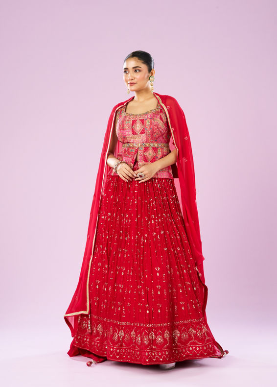 Mohey Women Regal Red Lehenga Ensemble