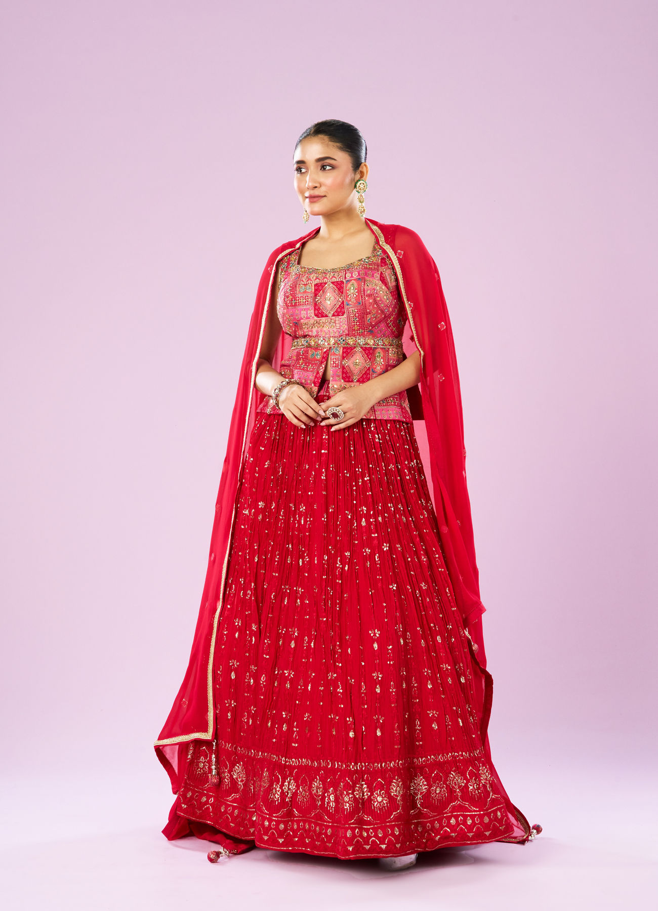 Mohey Women Regal Red Lehenga Ensemble