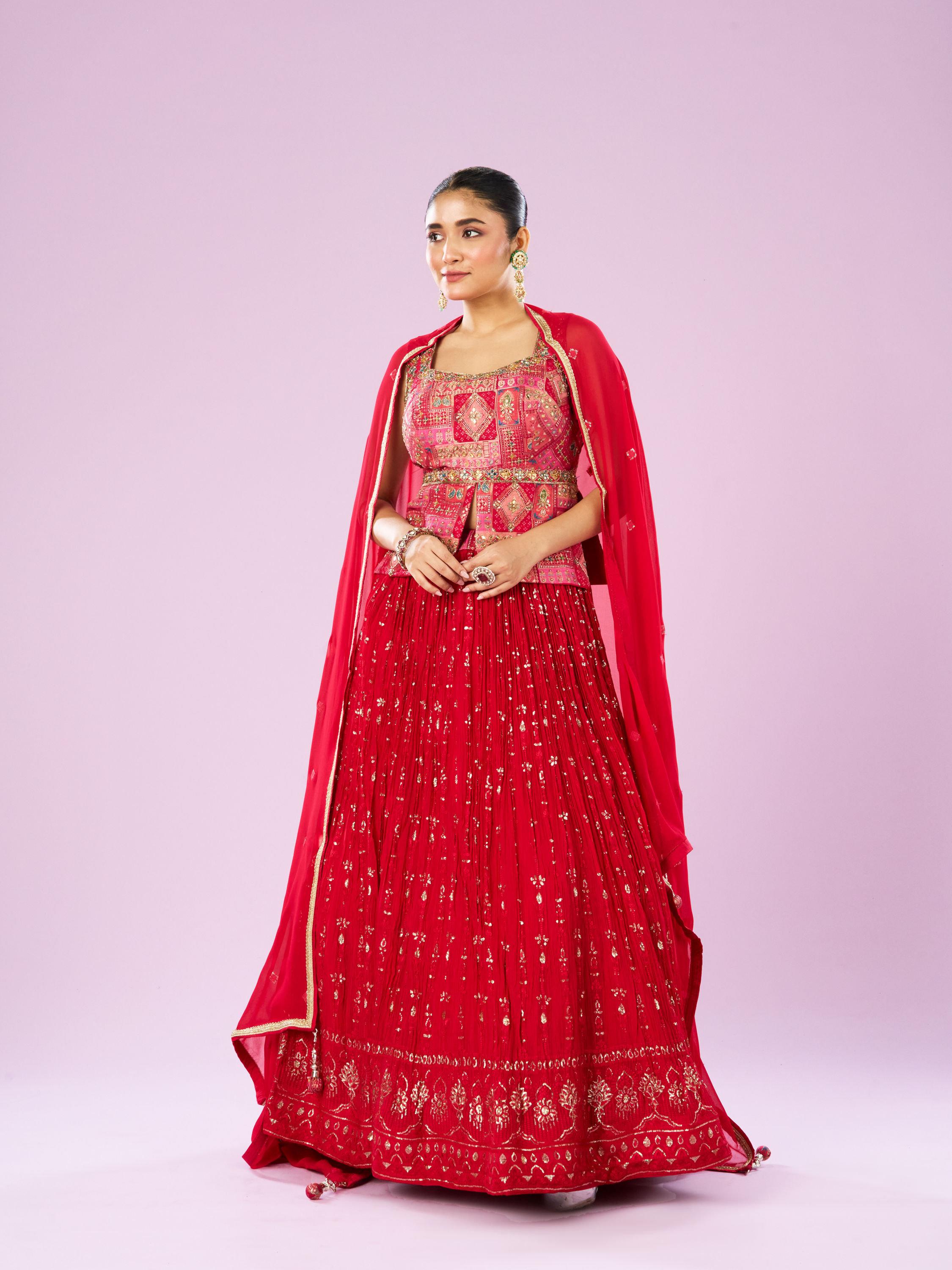 Mohey Women Regal Red Lehenga Ensemble