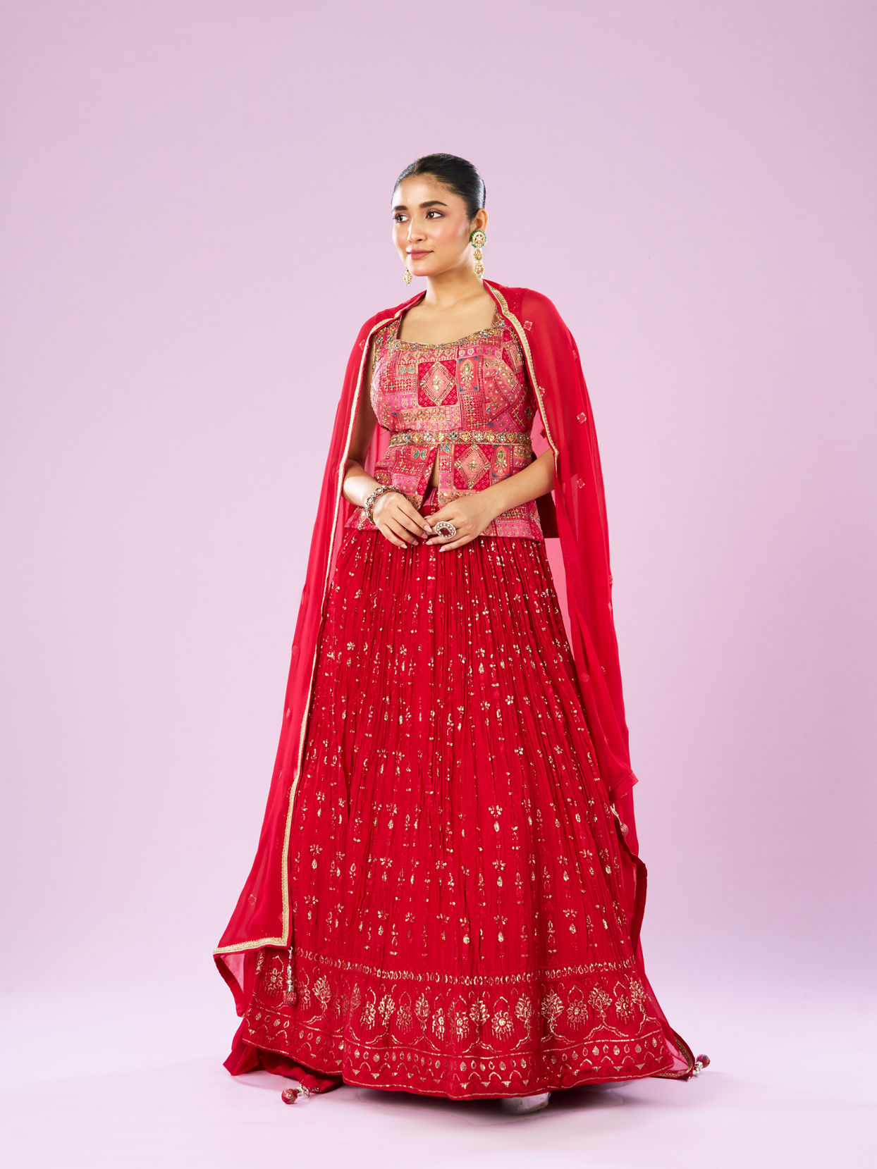 Mohey Women Regal Red Lehenga Ensemble