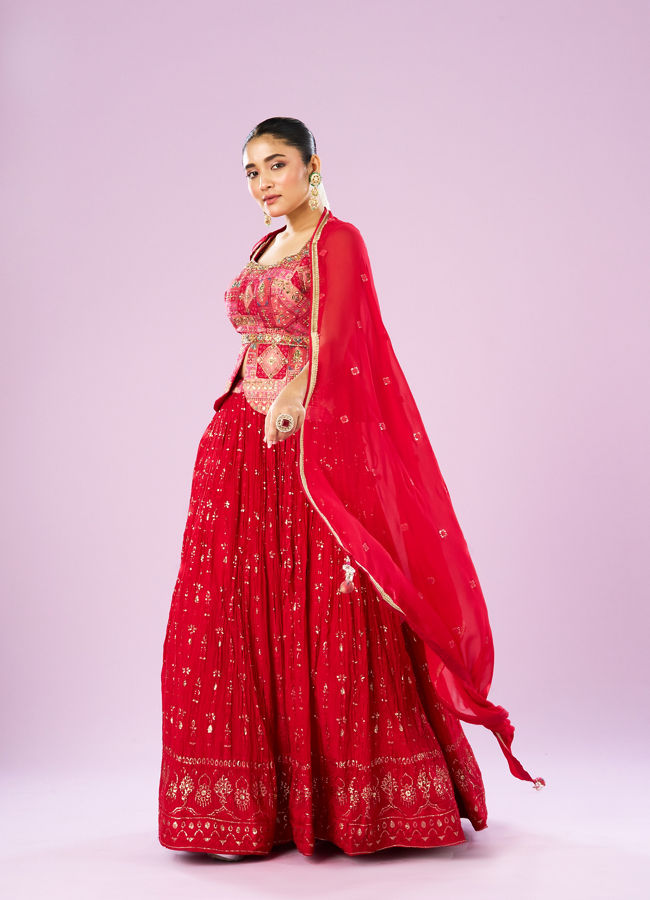 Mohey Women Regal Red Lehenga Ensemble