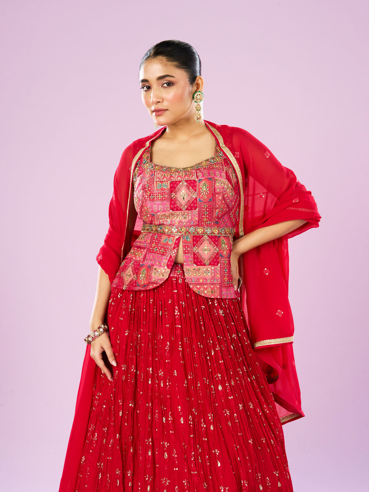 Mohey Women Regal Red Lehenga Ensemble
