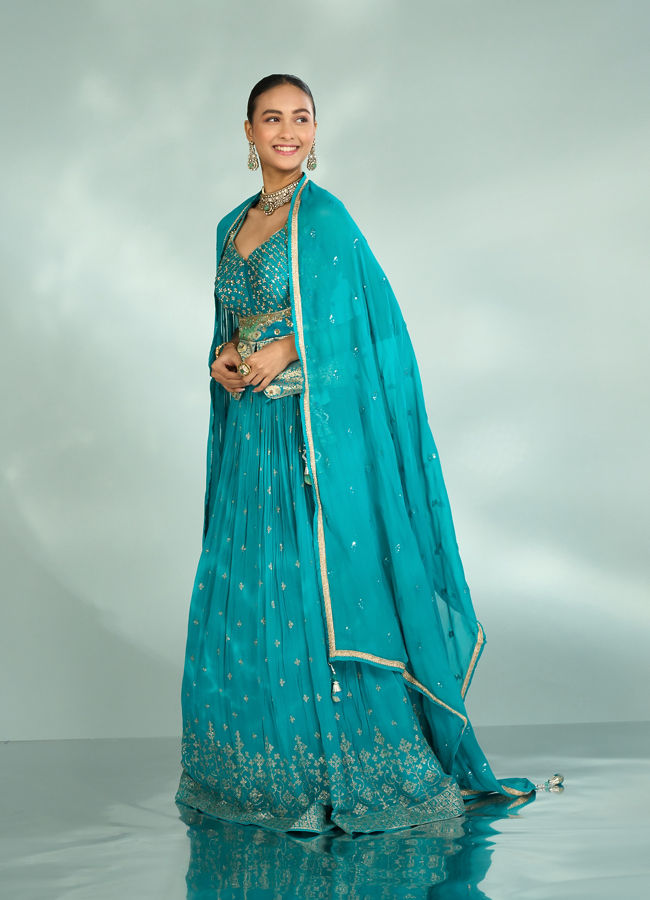 Mohey Women Elegant Rama Green Lehenga