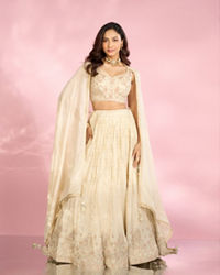 Mohey Women Cream Tissue Elegance Lehenga