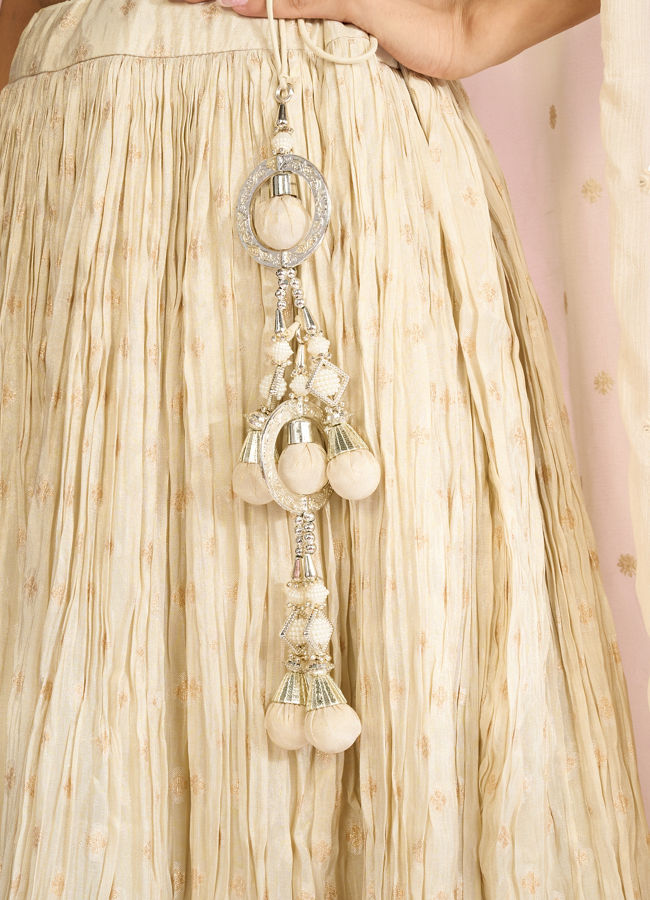 Mohey Women Cream Tissue Elegance Lehenga