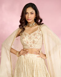 Mohey Women Cream Tissue Elegance Lehenga