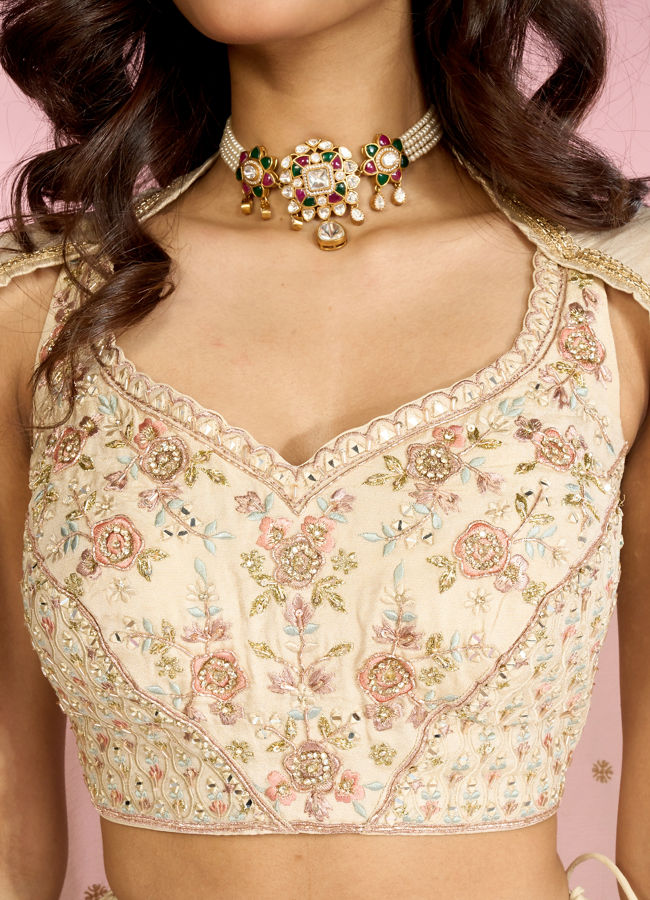 Mohey Women Cream Tissue Elegance Lehenga