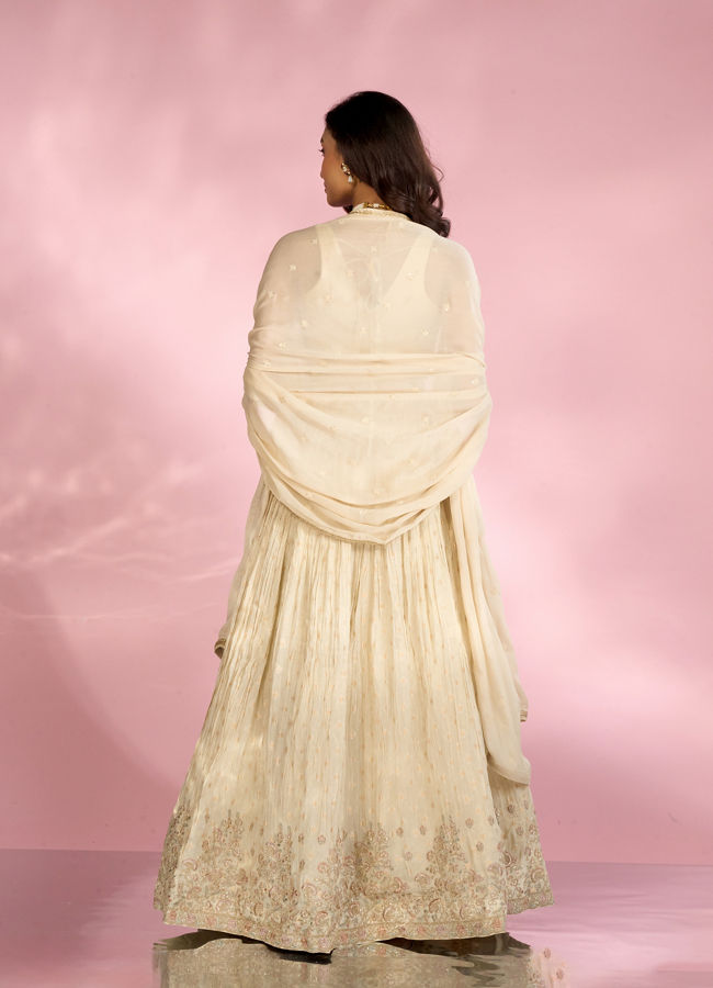 Mohey Women Cream Tissue Elegance Lehenga