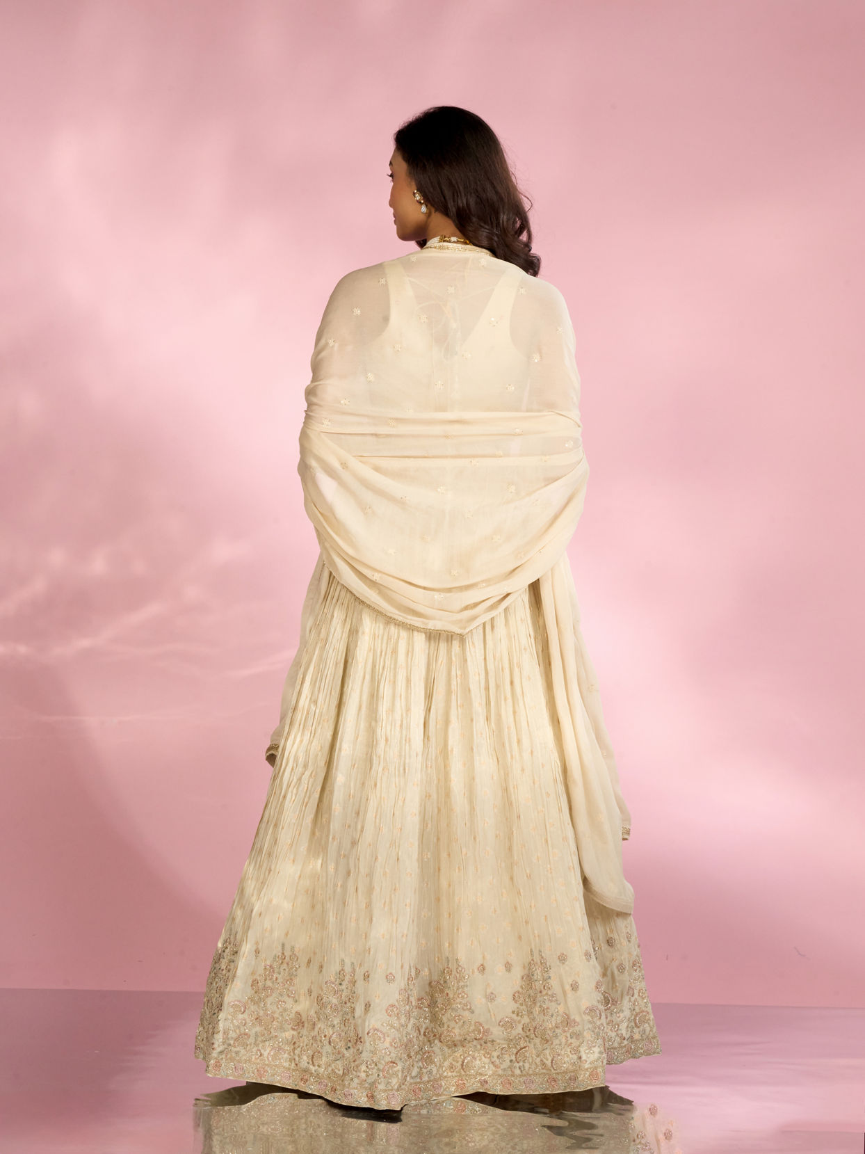 Mohey Women Cream Tissue Elegance Lehenga
