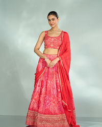 Mohey Women Graceful Gajree Pink Chiffon Lehenga