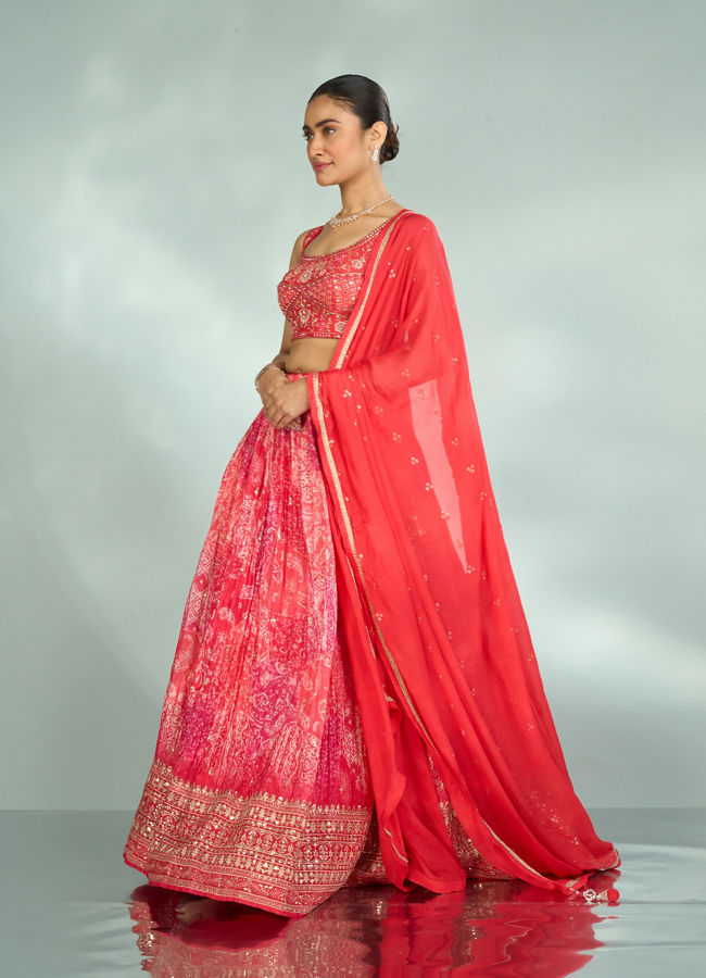 Mohey Women Graceful Gajree Pink Chiffon Lehenga