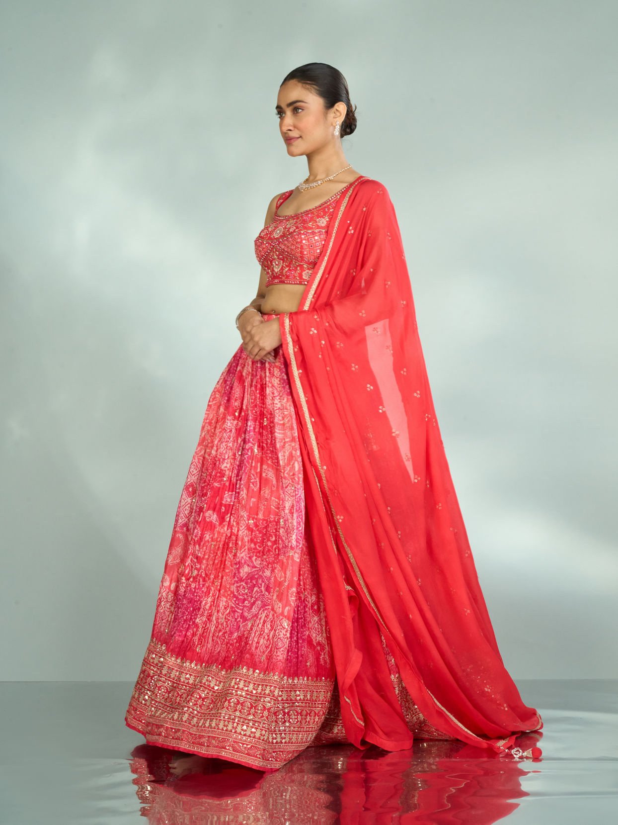 Mohey Women Graceful Gajree Pink Chiffon Lehenga