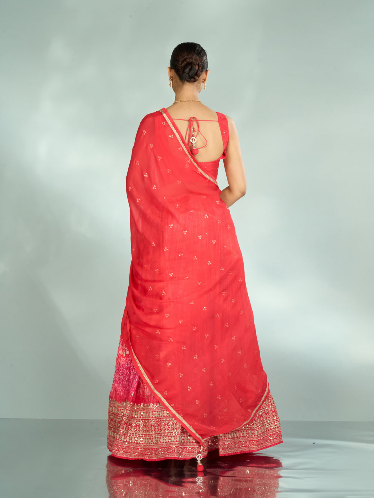 Mohey Women Graceful Gajree Pink Chiffon Lehenga