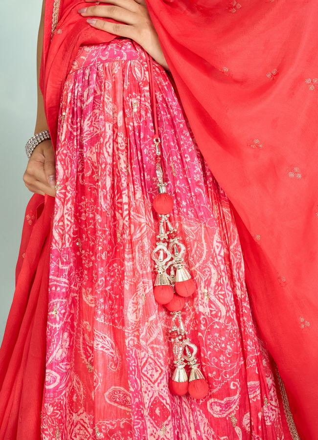 Mohey Women Graceful Gajree Pink Chiffon Lehenga