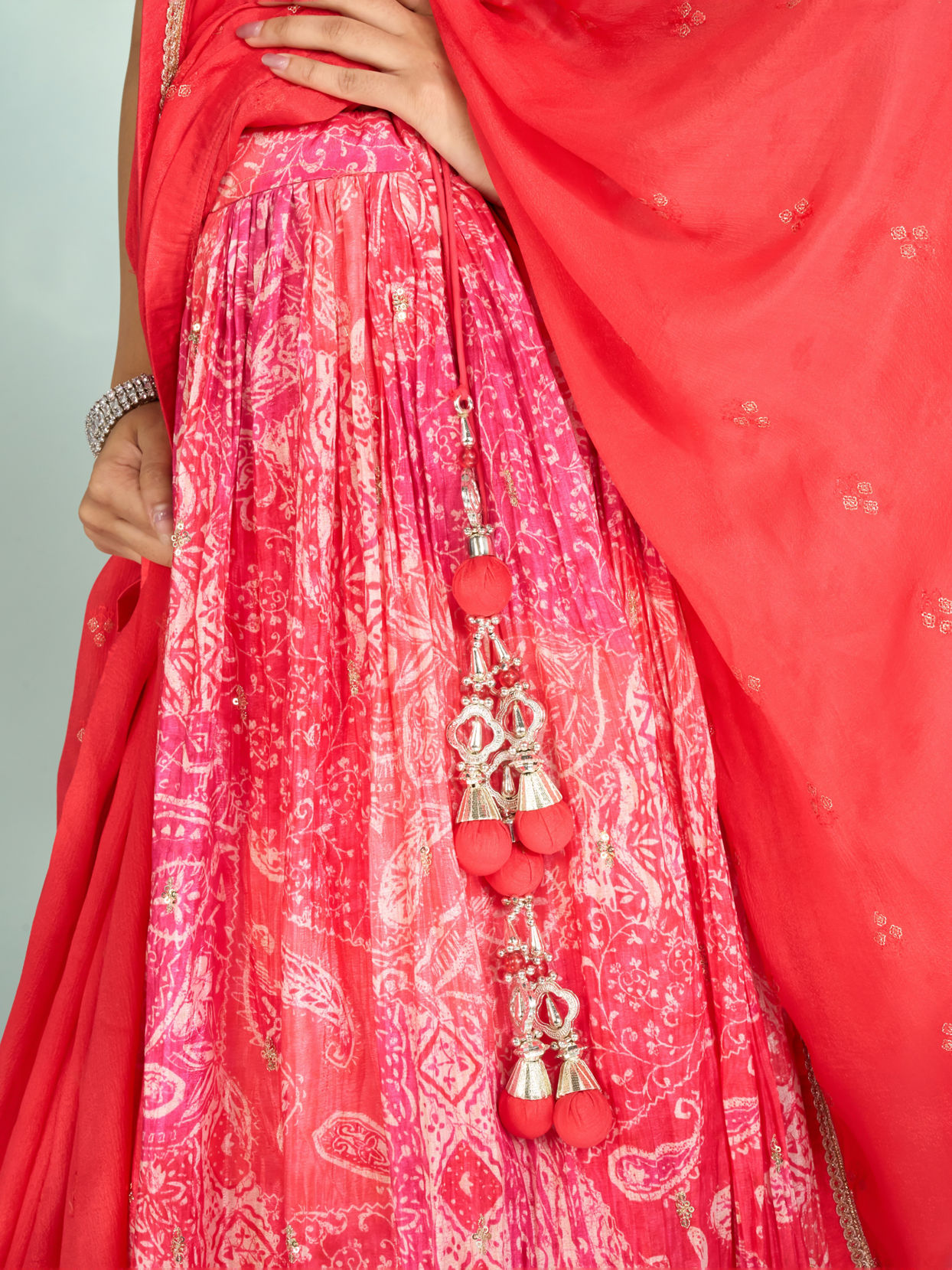 Mohey Women Graceful Gajree Pink Chiffon Lehenga