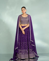 Mohey Women Elegant Purple Georgette Lehenga