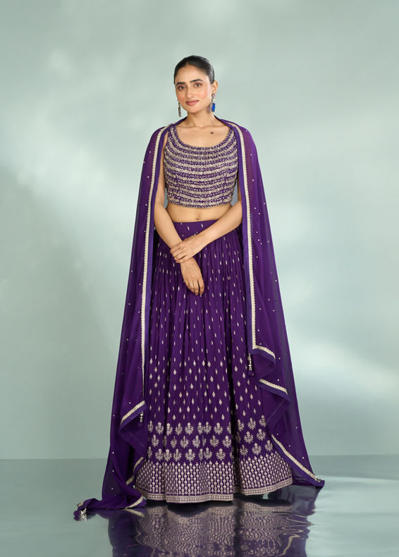 Mohey Women Elegant Purple Georgette Lehenga