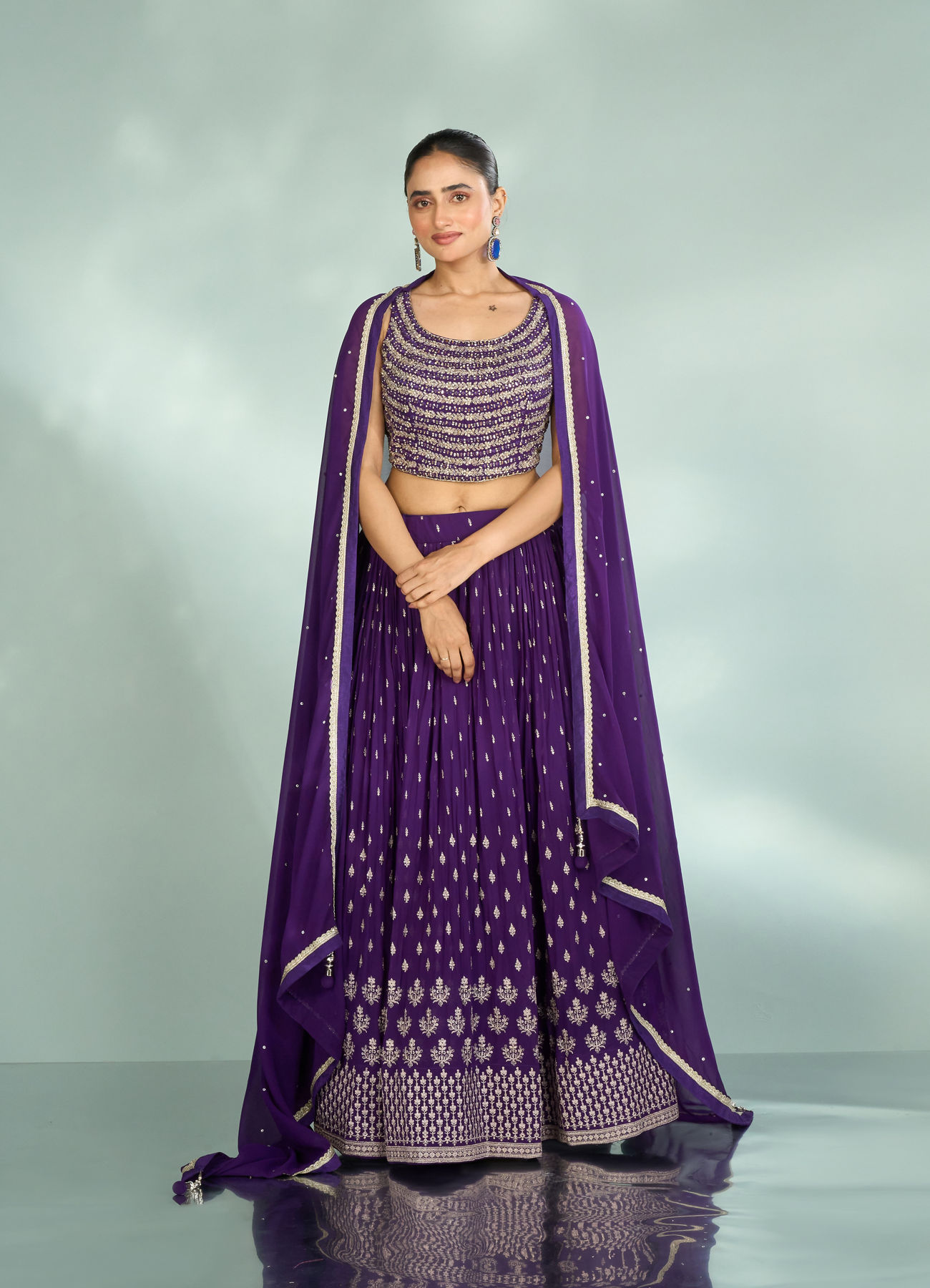 Mohey Women Elegant Purple Georgette Lehenga