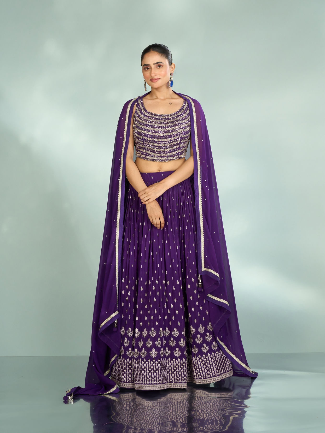 Mohey Women Elegant Purple Georgette Lehenga