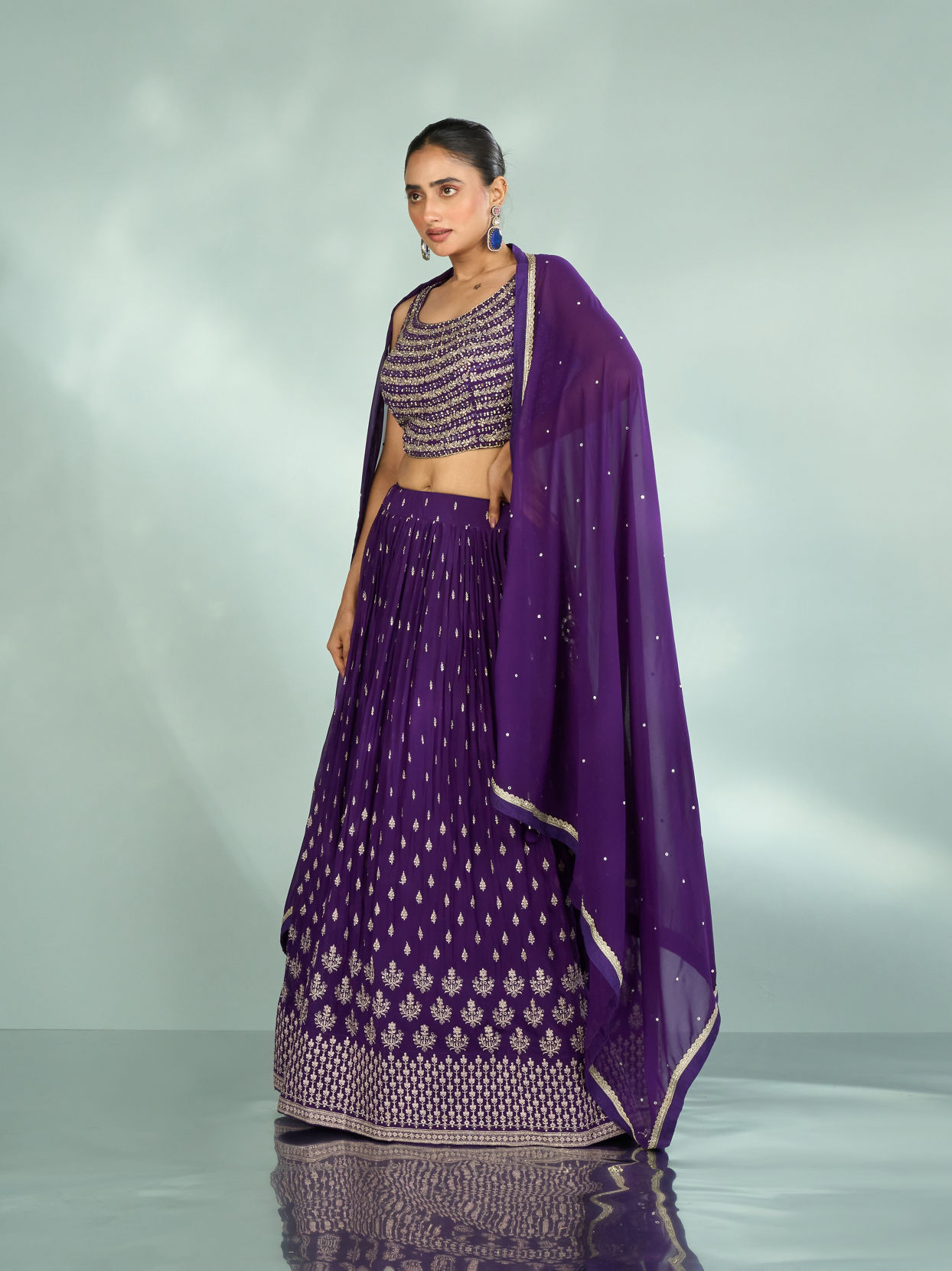 Mohey Women Elegant Purple Georgette Lehenga