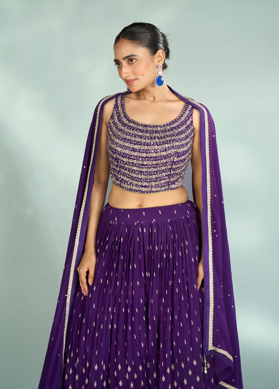 Mohey Women Elegant Purple Georgette Lehenga