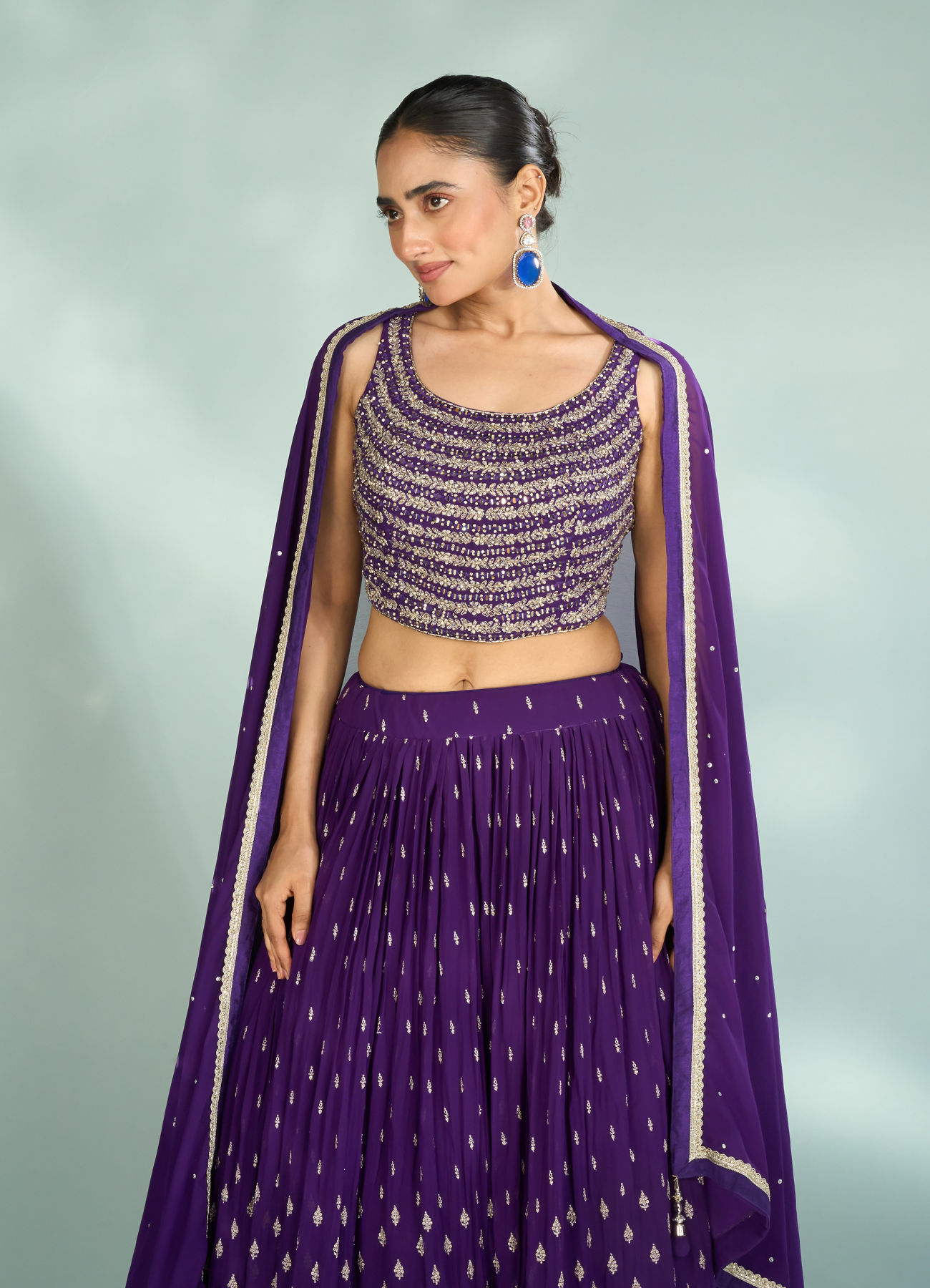 Mohey Women Elegant Purple Georgette Lehenga