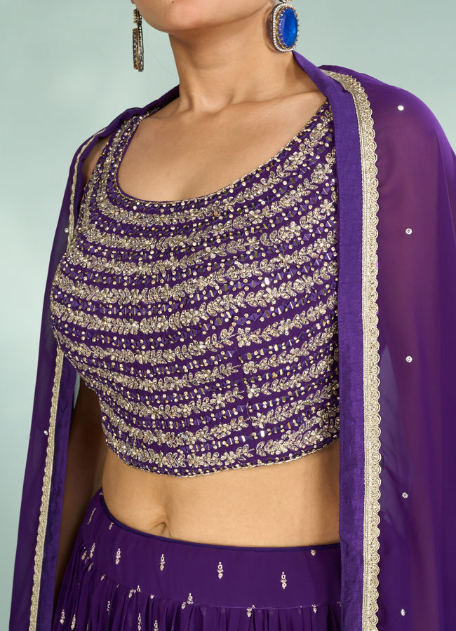 Mohey Women Elegant Purple Georgette Lehenga