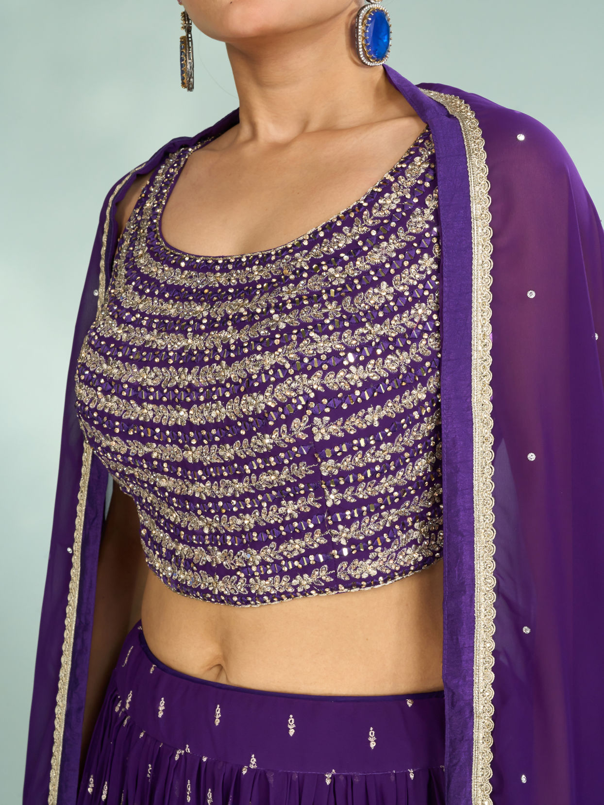 Mohey Women Elegant Purple Georgette Lehenga