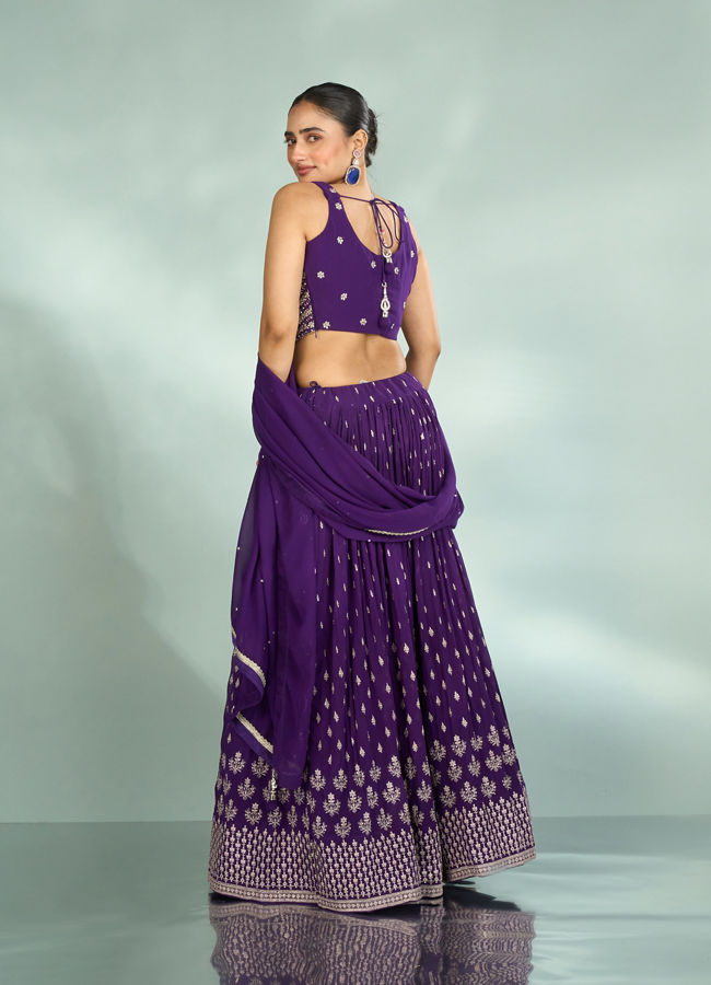 Mohey Women Elegant Purple Georgette Lehenga