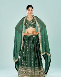 Mohey Women Emerald Elegance Lehenga