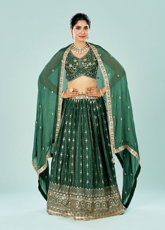 Mohey Women Emerald Elegance Lehenga