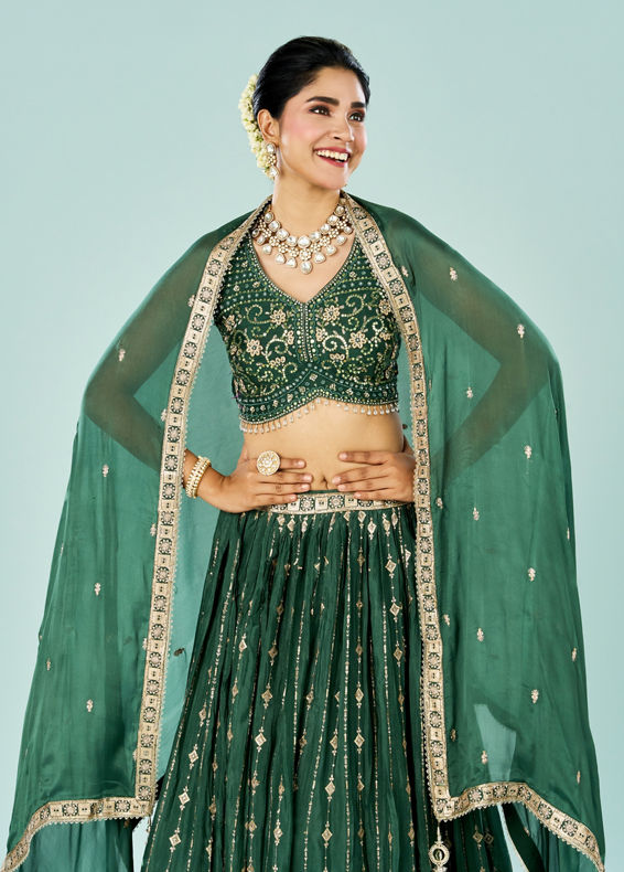 Mohey Women Emerald Elegance Lehenga