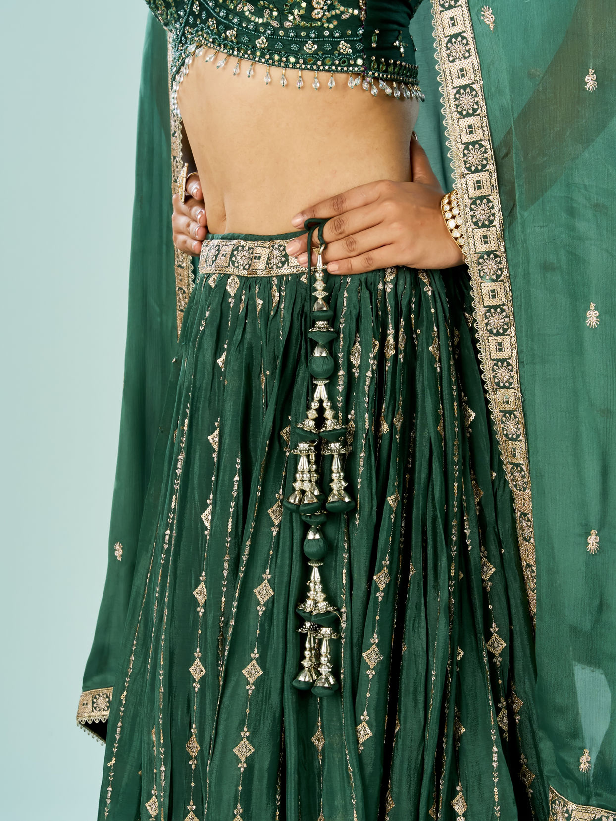 Mohey Women Emerald Elegance Lehenga