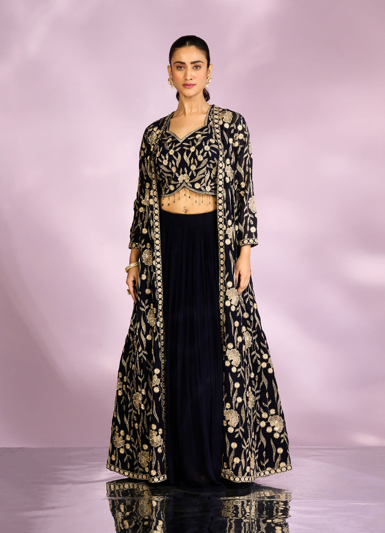 Mohey Women Stellar Indigo Blue Georgette Ensemble Indo Western