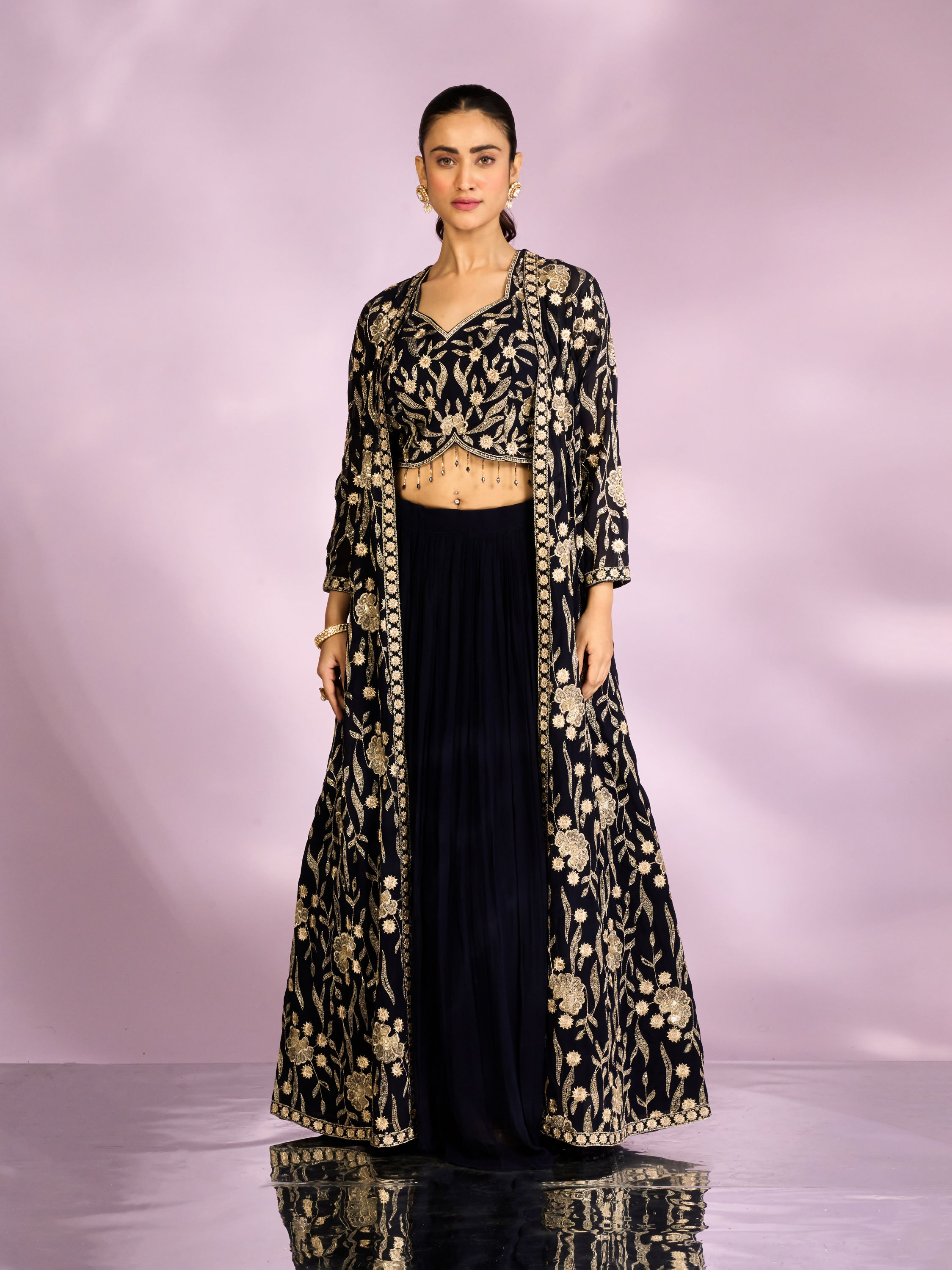 Mohey Women Stellar Indigo Blue Georgette Ensemble Indo Western