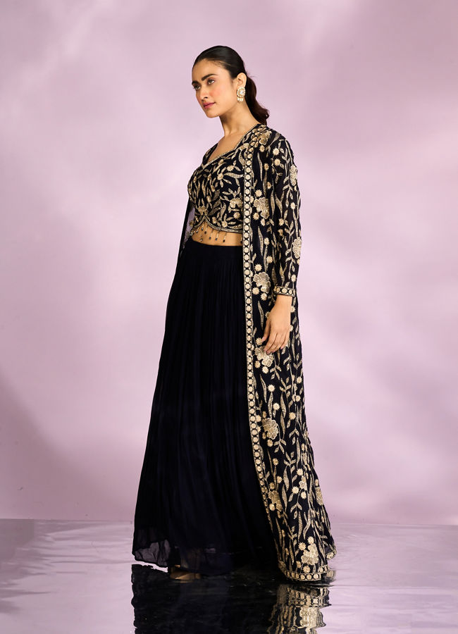 Mohey Women Stellar Indigo Blue Georgette Ensemble Indo Western