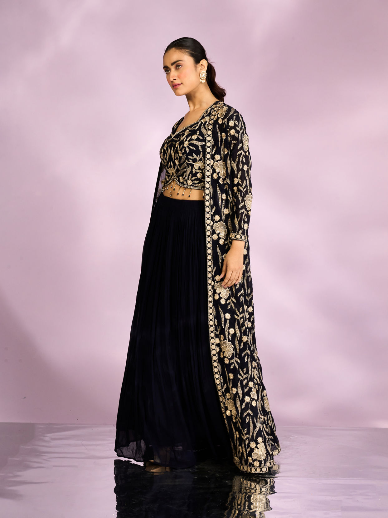 Mohey Women Stellar Indigo Blue Georgette Ensemble Indo Western