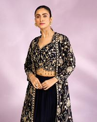 Mohey Women Stellar Indigo Blue Georgette Ensemble Indo Western